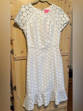 Lilly Pulitzer White Eyelet Midi Dress with Ruffle Hem